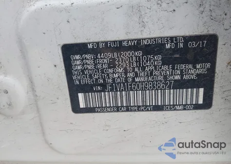 2017 Subaru Wrx Premium из США, поврежденный, VIN JF1VA1F60H9838627